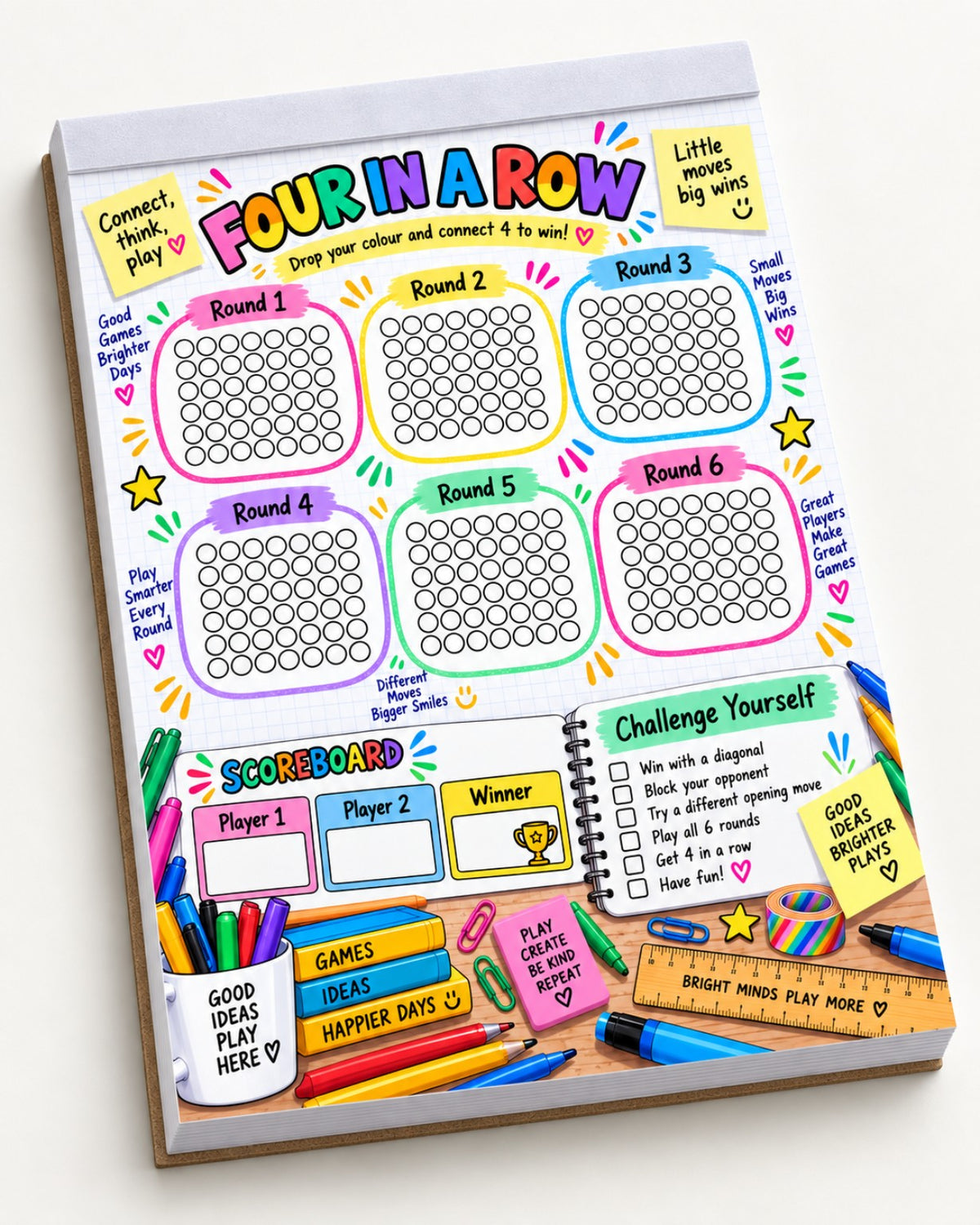 Four in a Row tear-off game pad