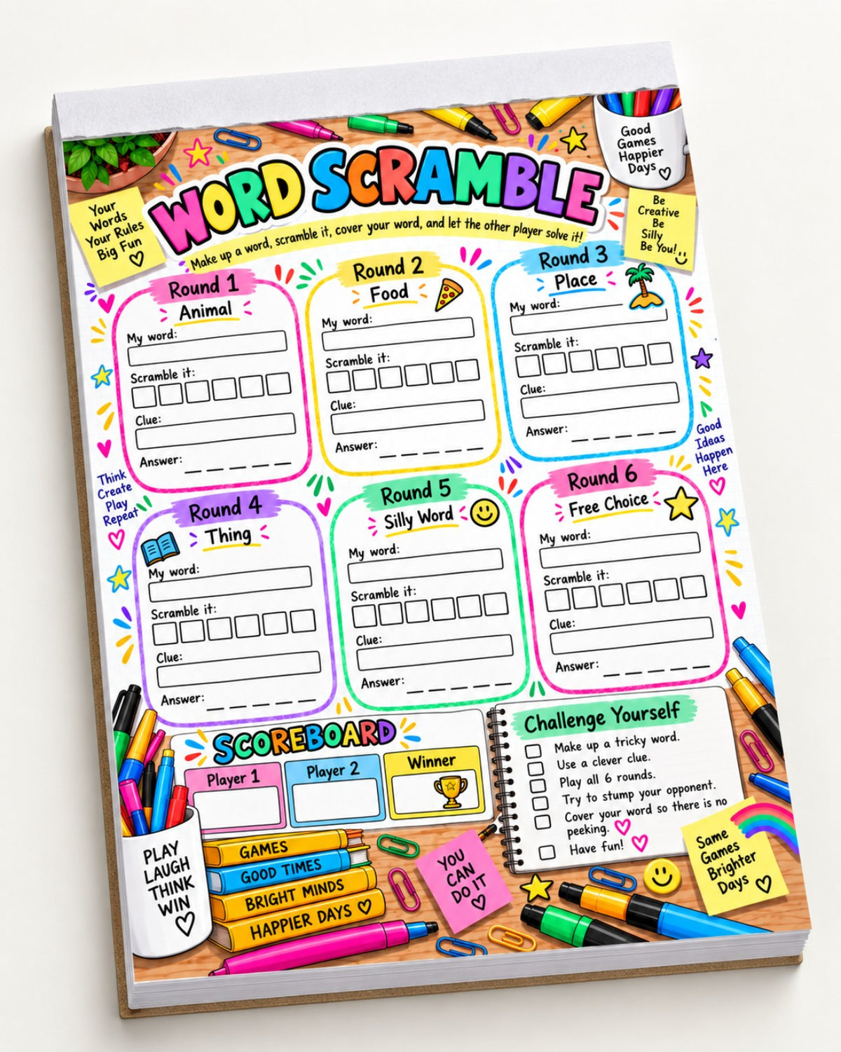 Word Scramble tear-off game pad