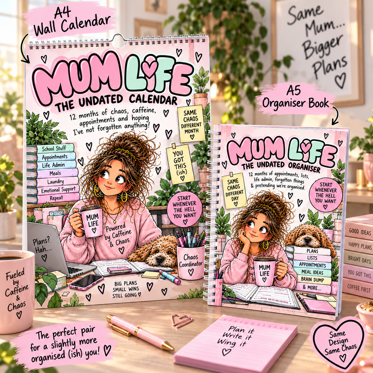 Mum Life undated A4 wall calendar and A5 organiser set