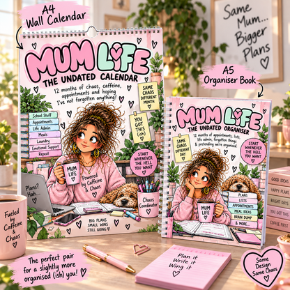 Mum Life undated A4 wall calendar and A5 organiser set