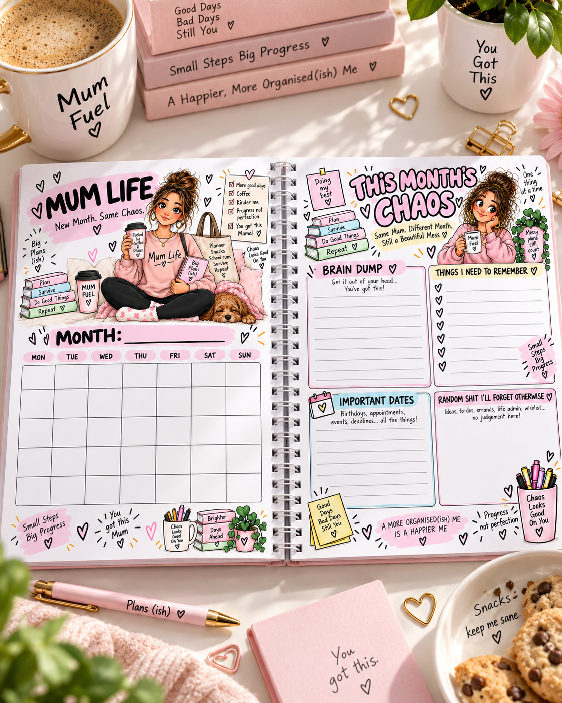 Inside pages of the Mum Life A5 undated organiser