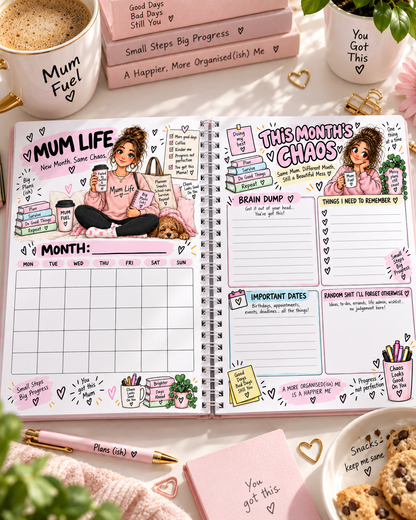 Inside pages of the Mum Life A5 undated organiser