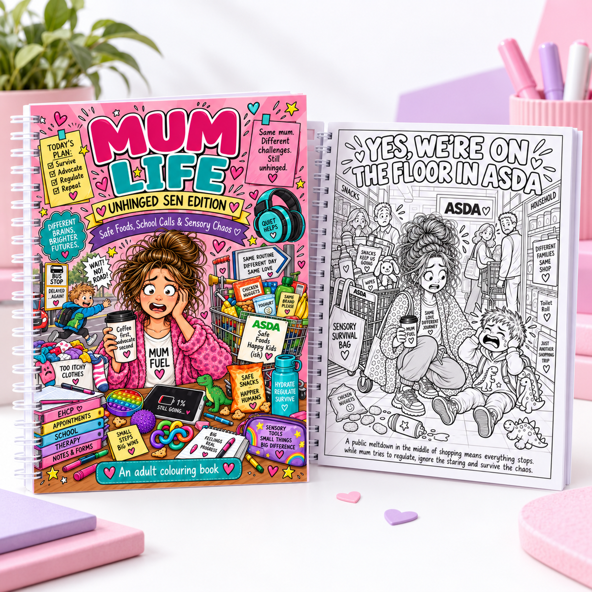 Mum Life Unhinged SEN Edition adult colouring book mock-up