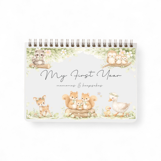 BABY'S FIRST YEAR BOOK woodland