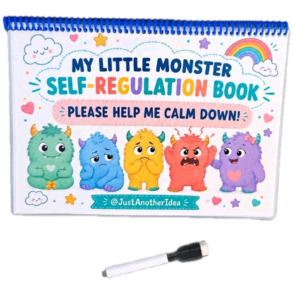 My Little Monster Self-Regulation Book A4 Size Wipeable Reusable with Fun Monster Illustrations and Wipeable Marker for Kids