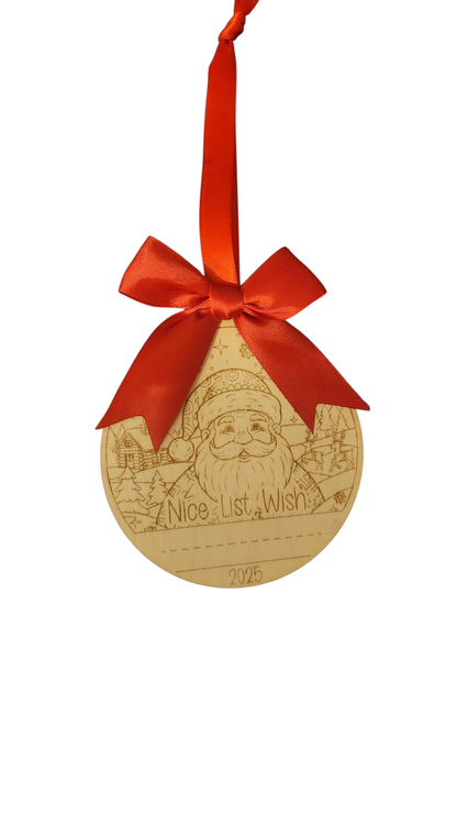 Wooden Nicelist letter and pop out Nice list wish bauble