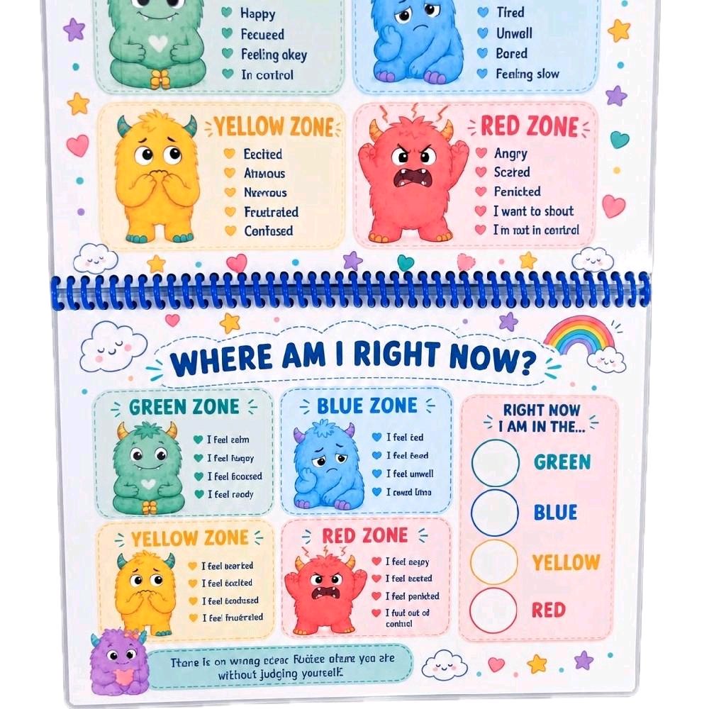 My Little Monster Self-Regulation Book A4 Size Wipeable Reusable with Fun Monster Illustrations and Wipeable Marker for Kids