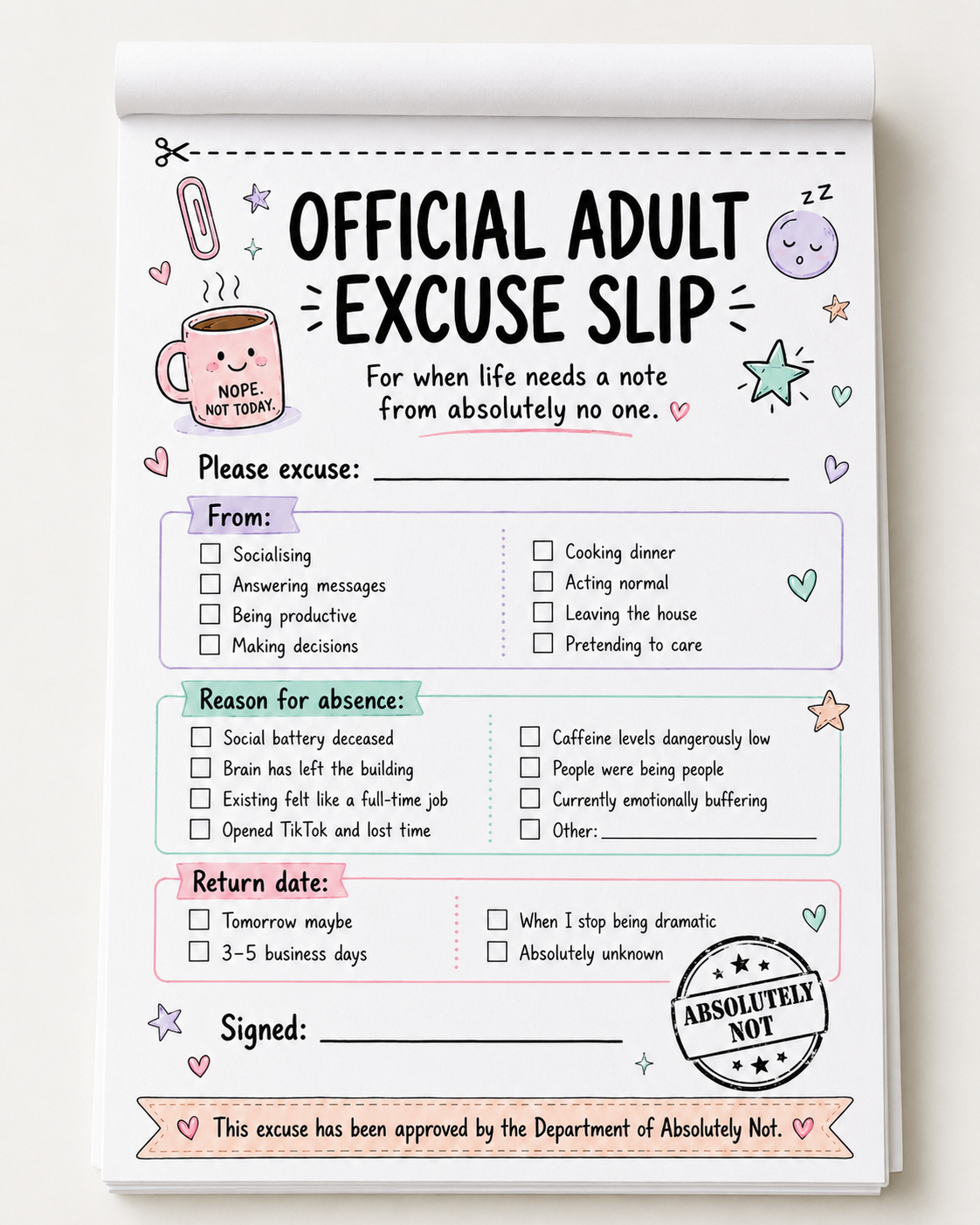Funny Adult Novelty Tear Off pads A5