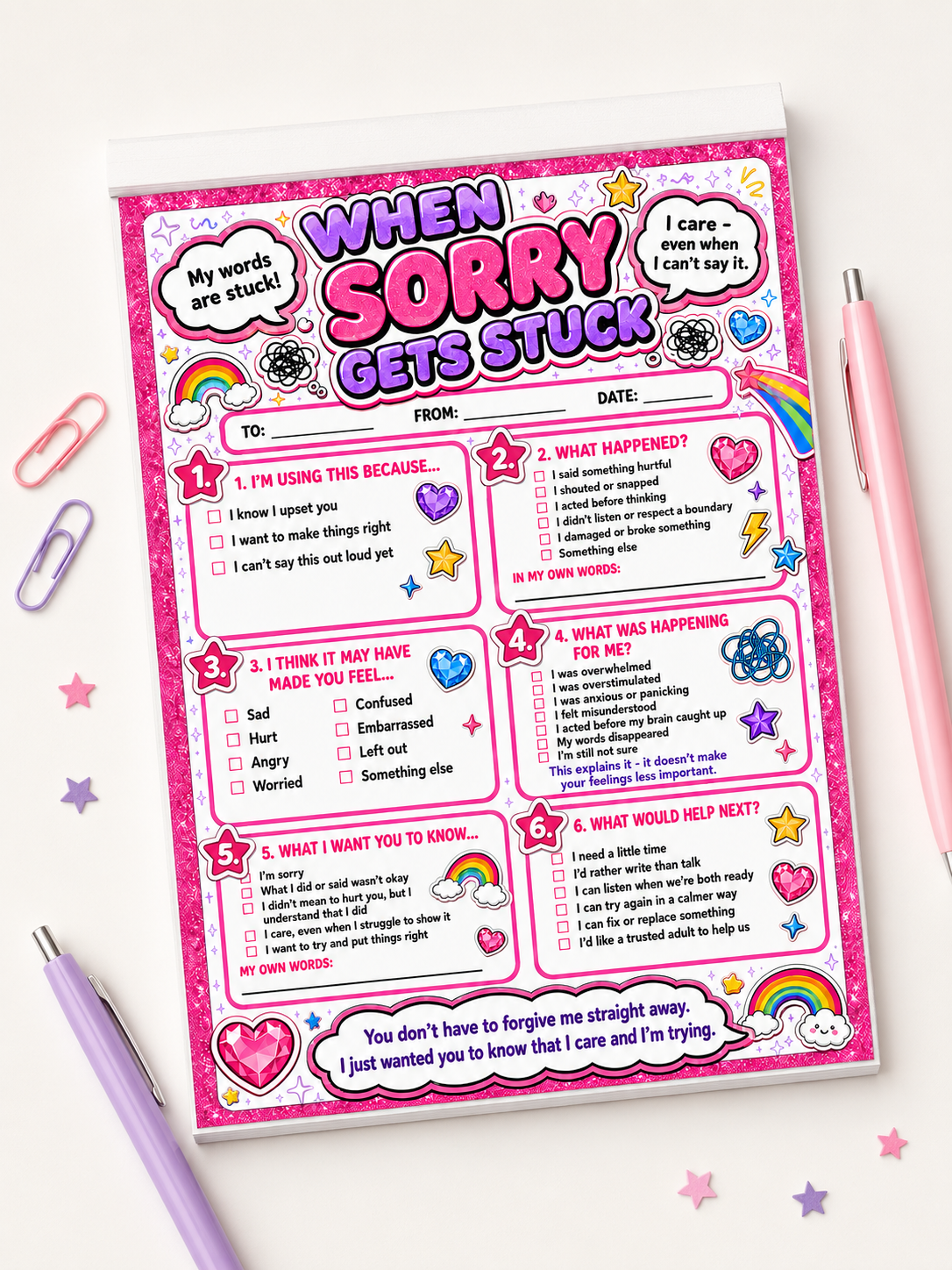 When Sorry Gets Stuck – A5 Tear-Off Pad