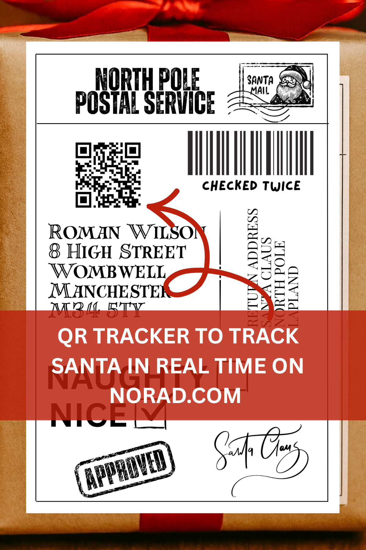 North Pole shipping labels with QR Santa tracker set of 10