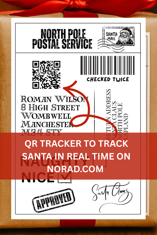North Pole shipping labels with QR Santa tracker set of 10