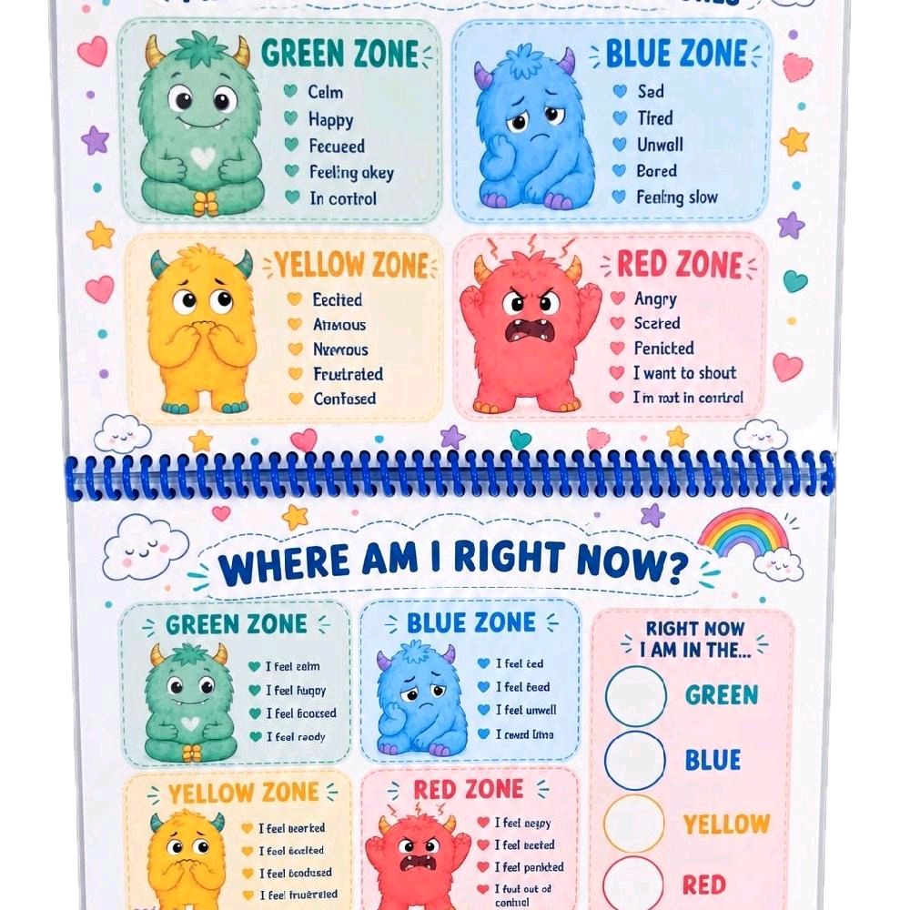 My Little Monster Self-Regulation Book A4 Size Wipeable Reusable with Fun Monster Illustrations and Wipeable Marker for Kids