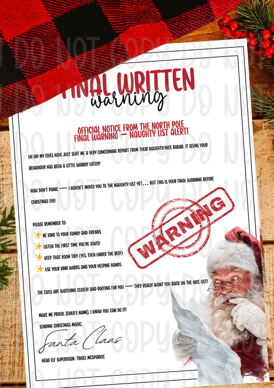 Final Warning Santa Letter